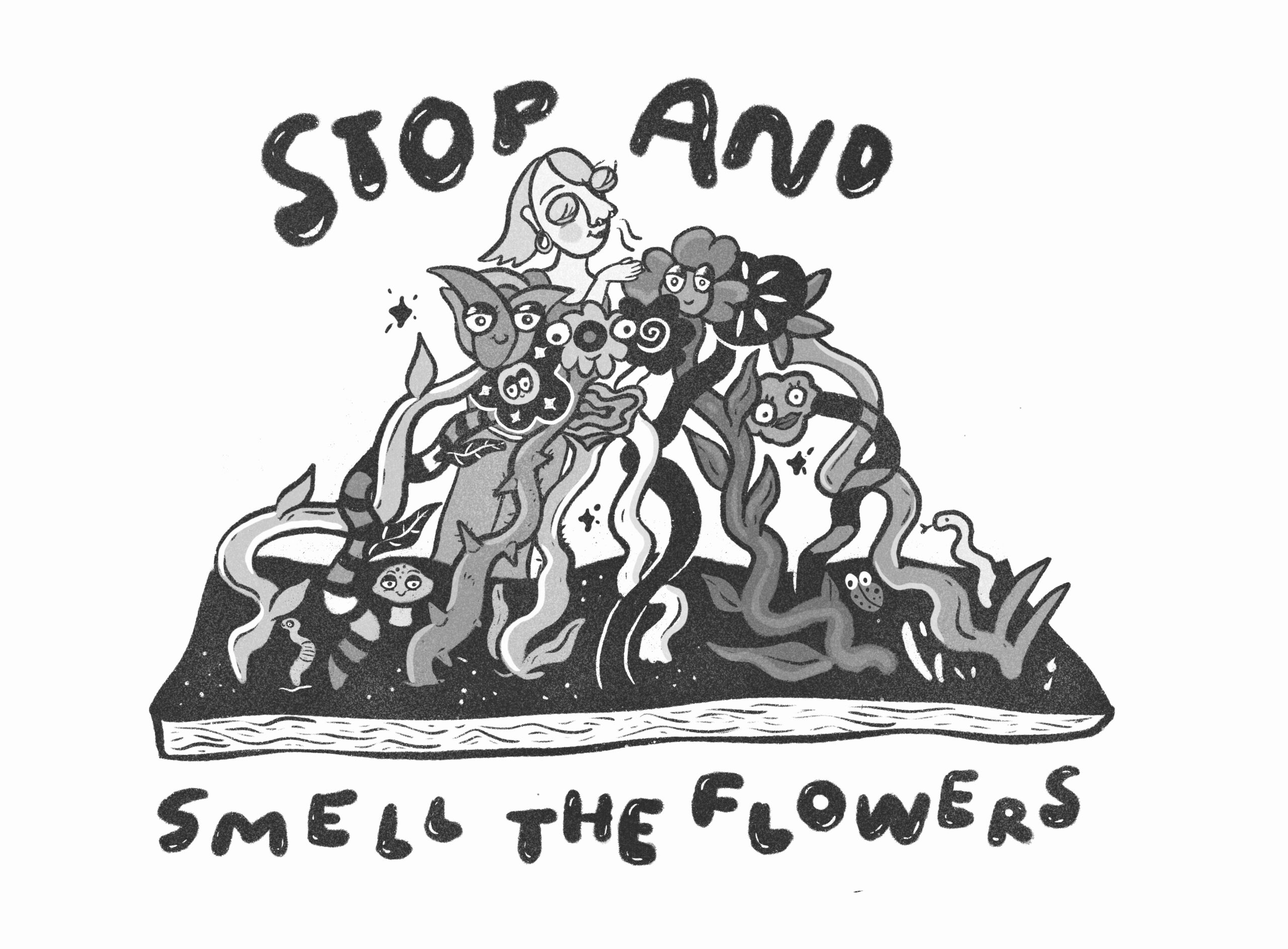 sliztoonz-illustration-stop and smell the flowers bw